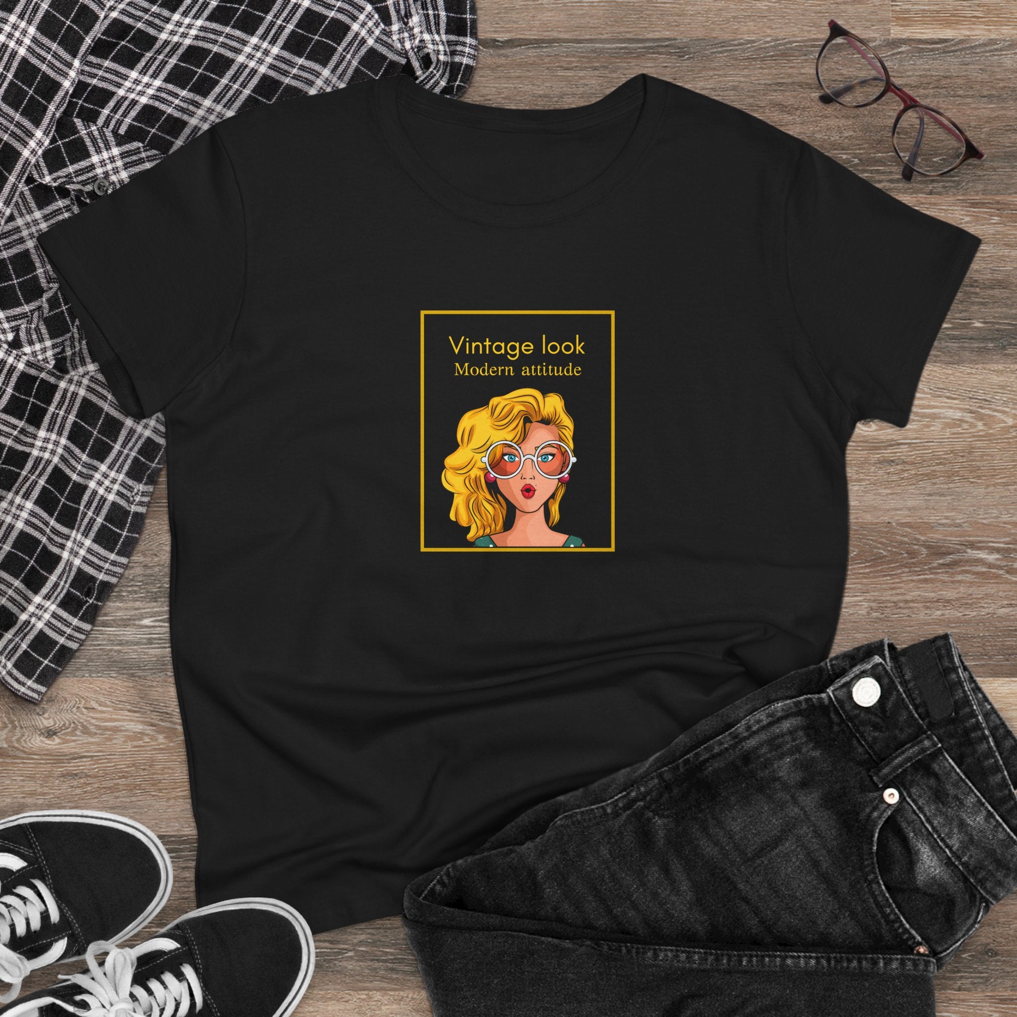 Vintage Look Tee — 'Vintage Look Modern Attitude' Women's Graphic T-Shirt