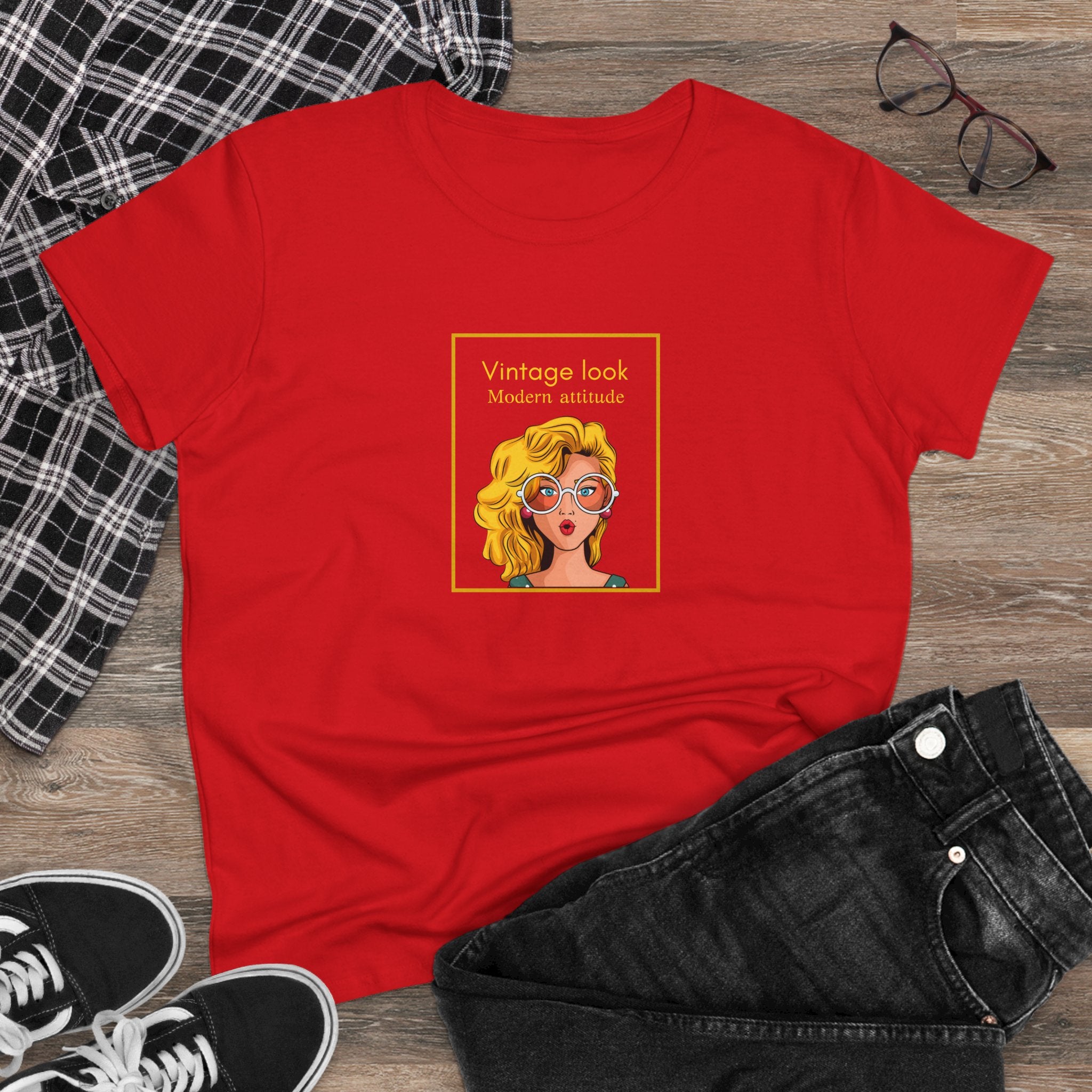 Vintage Look Tee — 'Vintage Look Modern Attitude' Women's Graphic T-Shirt
