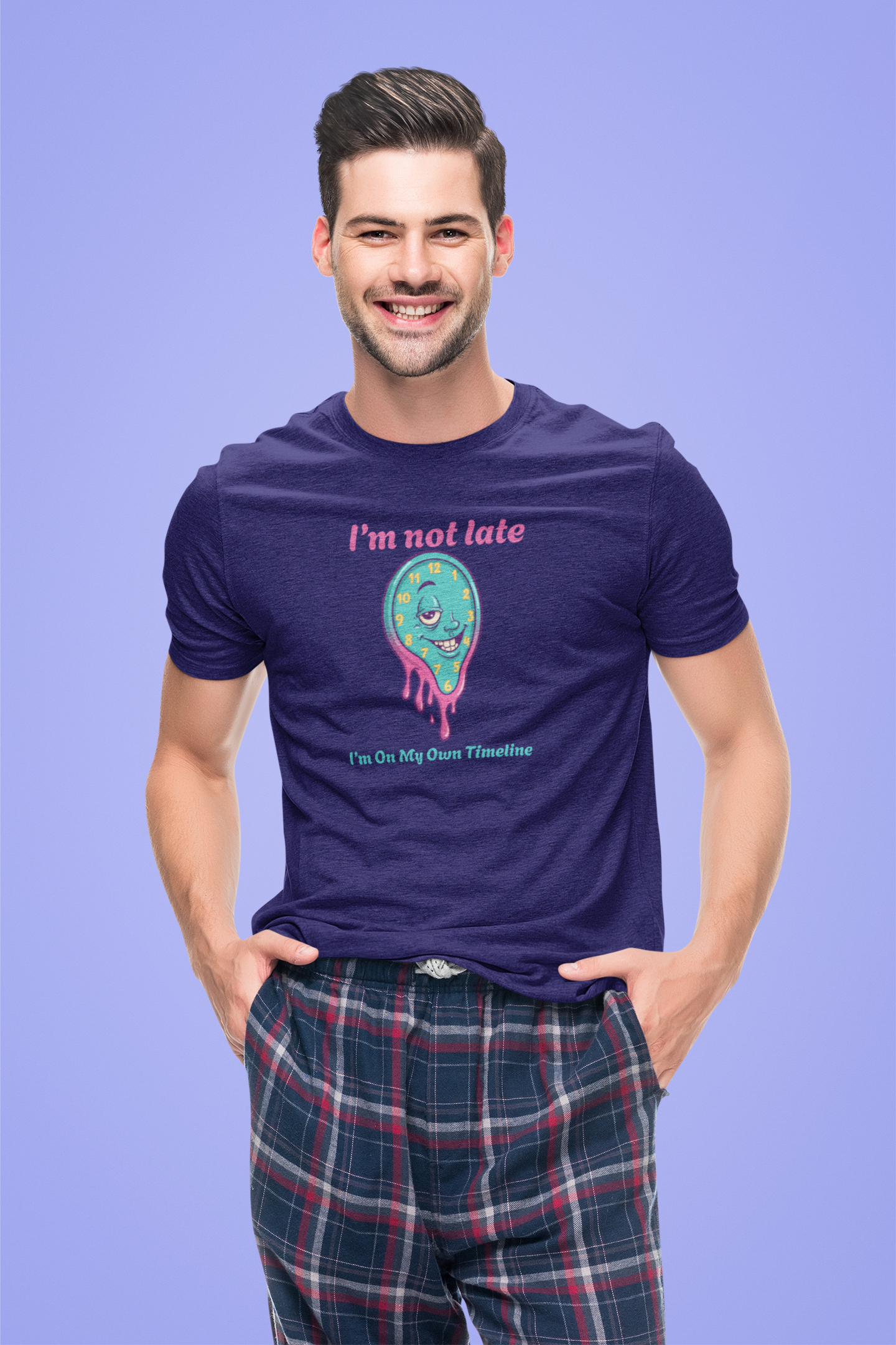 I'm Not Late Tee — Funny Melting Clock Graphic T-Shirt (“I’m On My Own Timeline”)