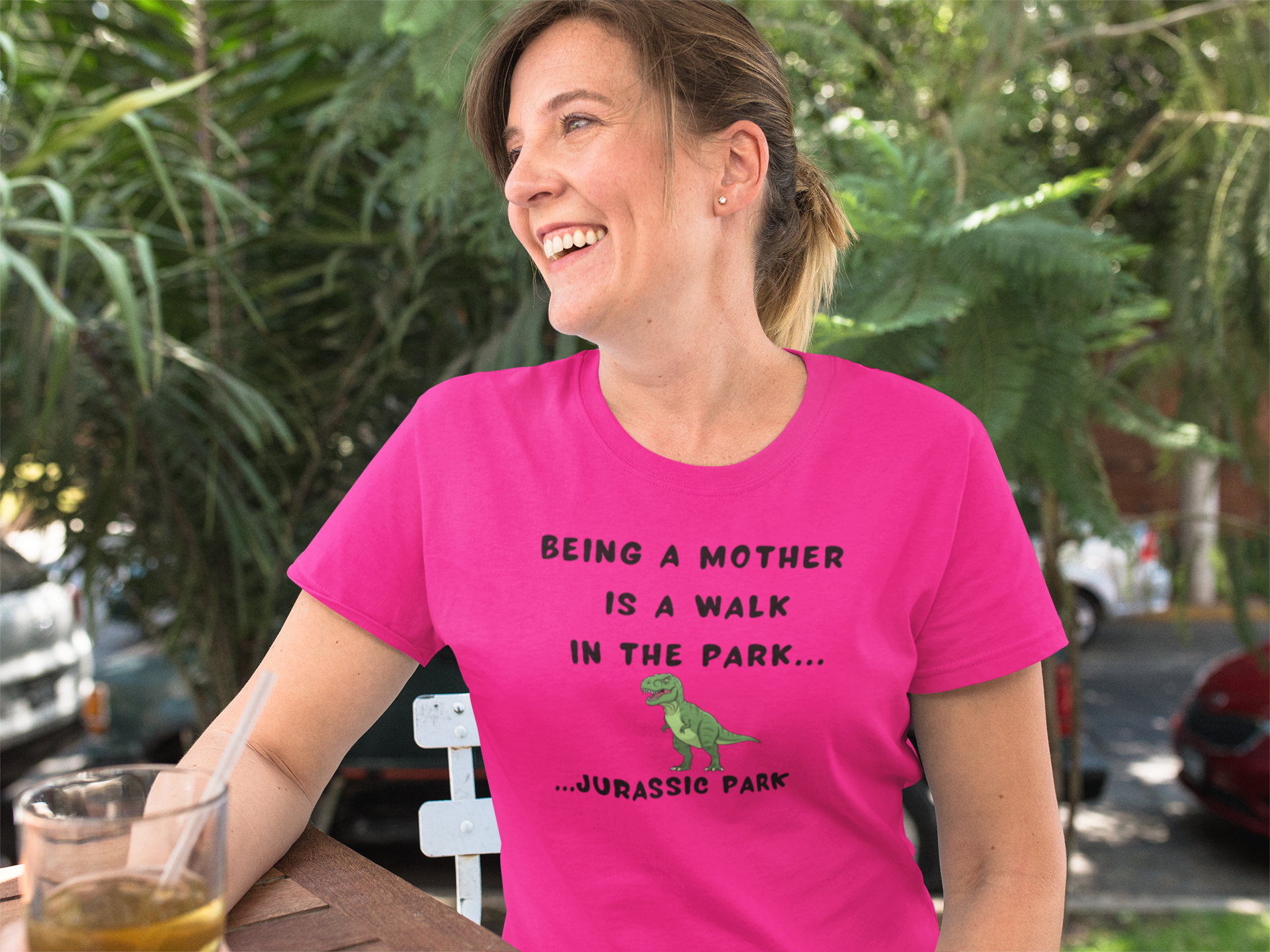 "Being a Mother is a Walk in the Park... Jurassic Park" Women’s Graphic T-Shirt – Funny & Empowering