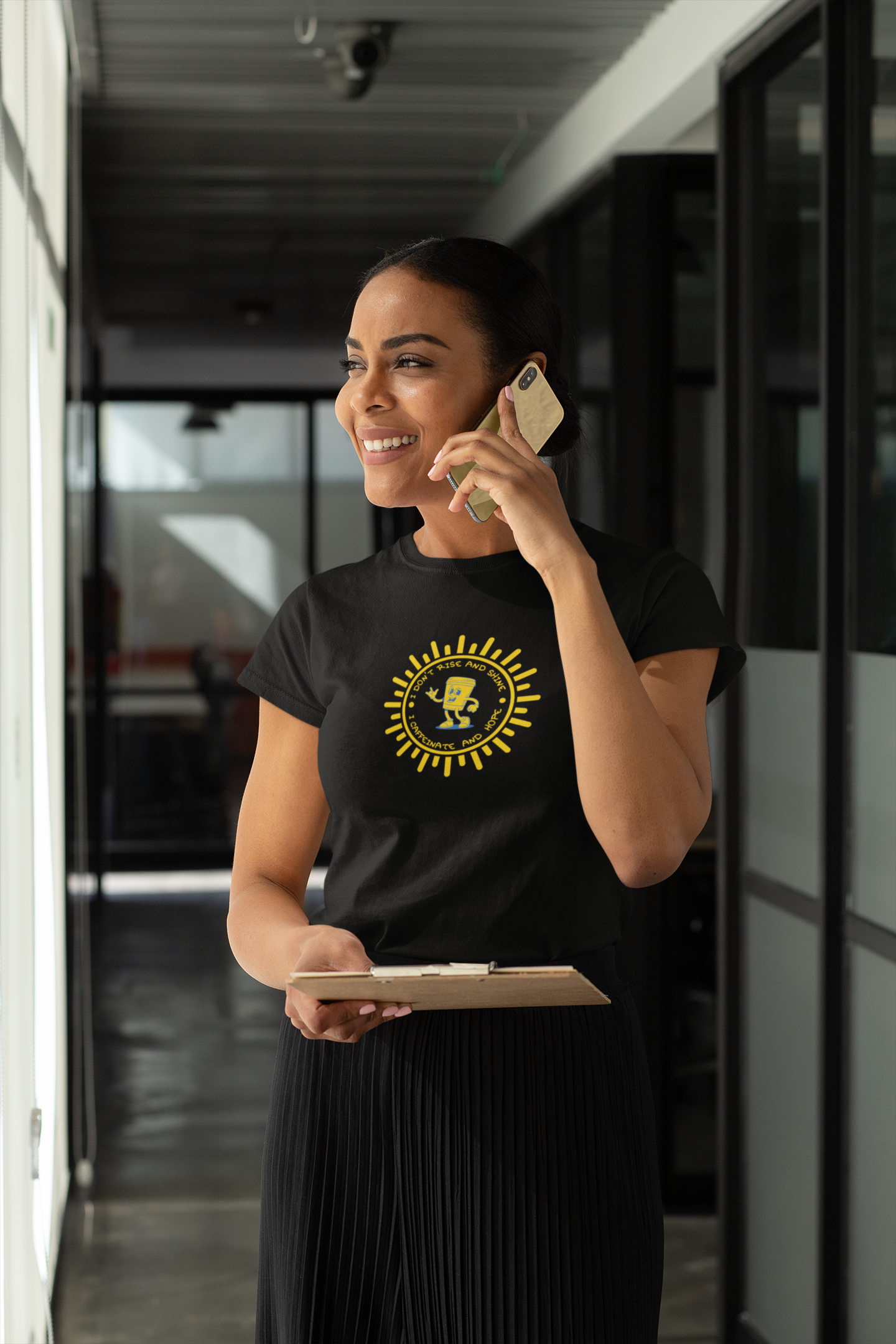 “I Don’t Rise and Shine, I Caffeinate and Hope,”-Graphic Tshirt